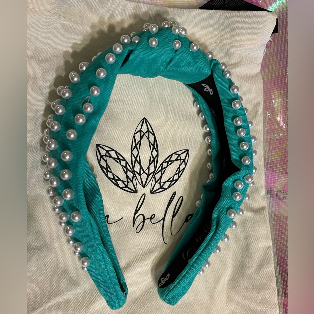 La Bella teal with pearls headband EUC